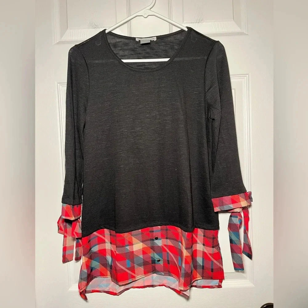 Notations Size Small Black Red Plaid Split Hem Bl… - image 1